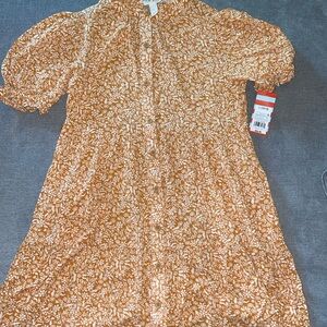 Cat & Jack Girls Dark Mustard Floral Print Ruffle Sleeve Dress